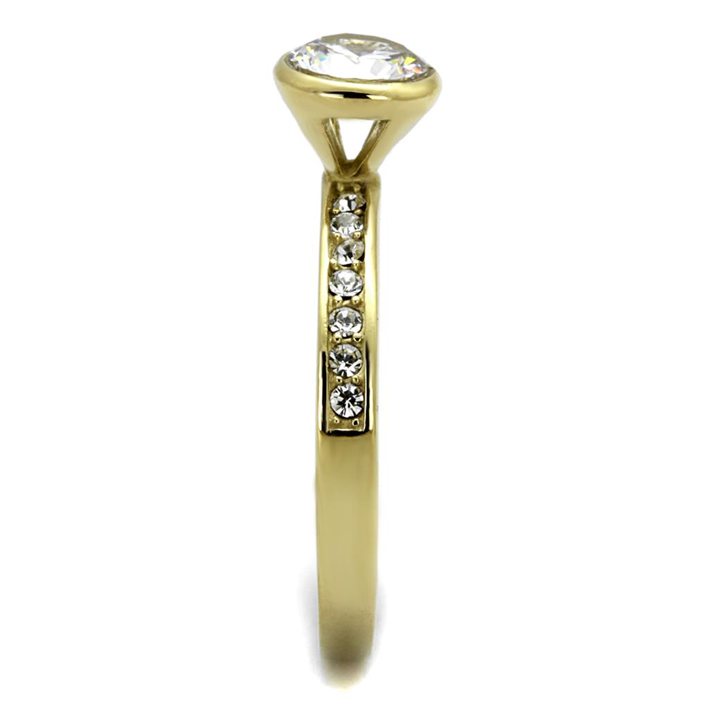IP Gold(Ion Plating) Stainless Steel Ring with AAA Grade CZ  in Clear