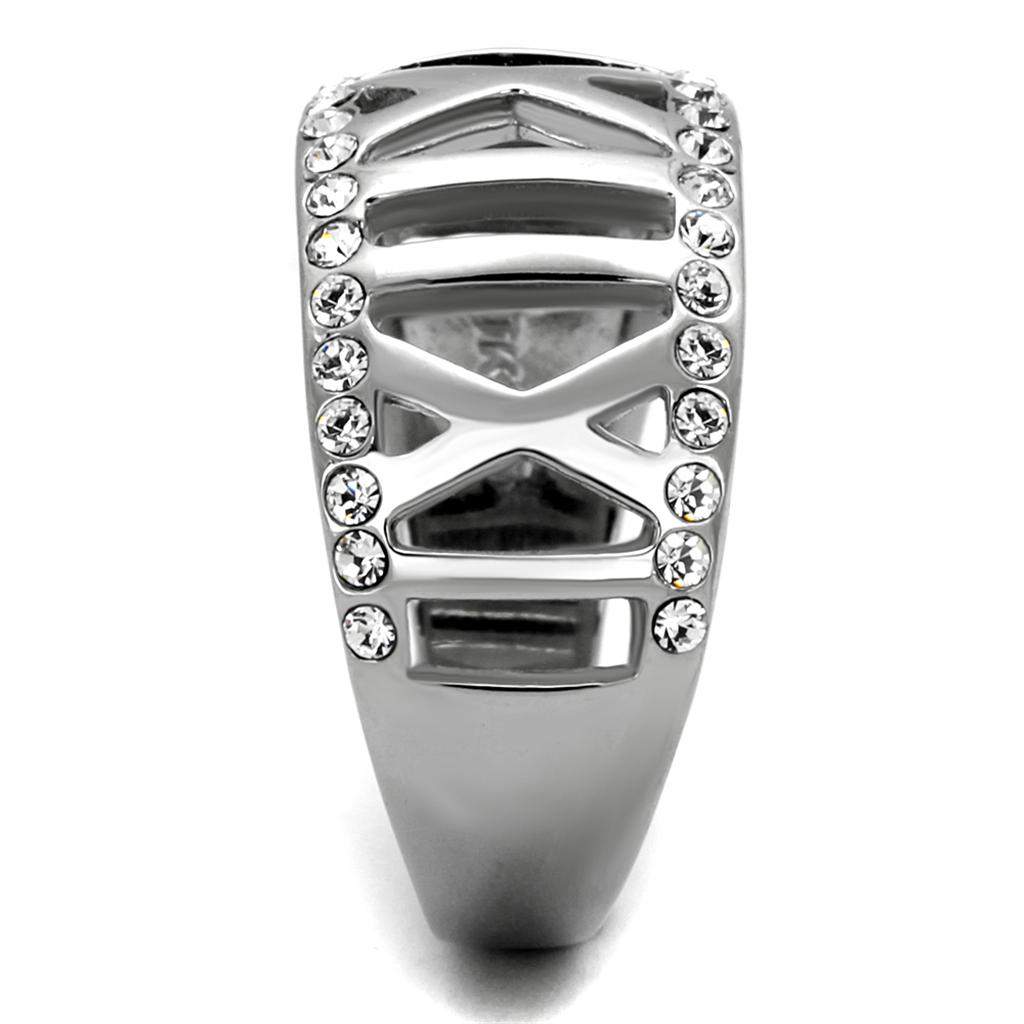 High polished (no plating) Stainless Steel Ring with Top Grade Crystal  in Clear