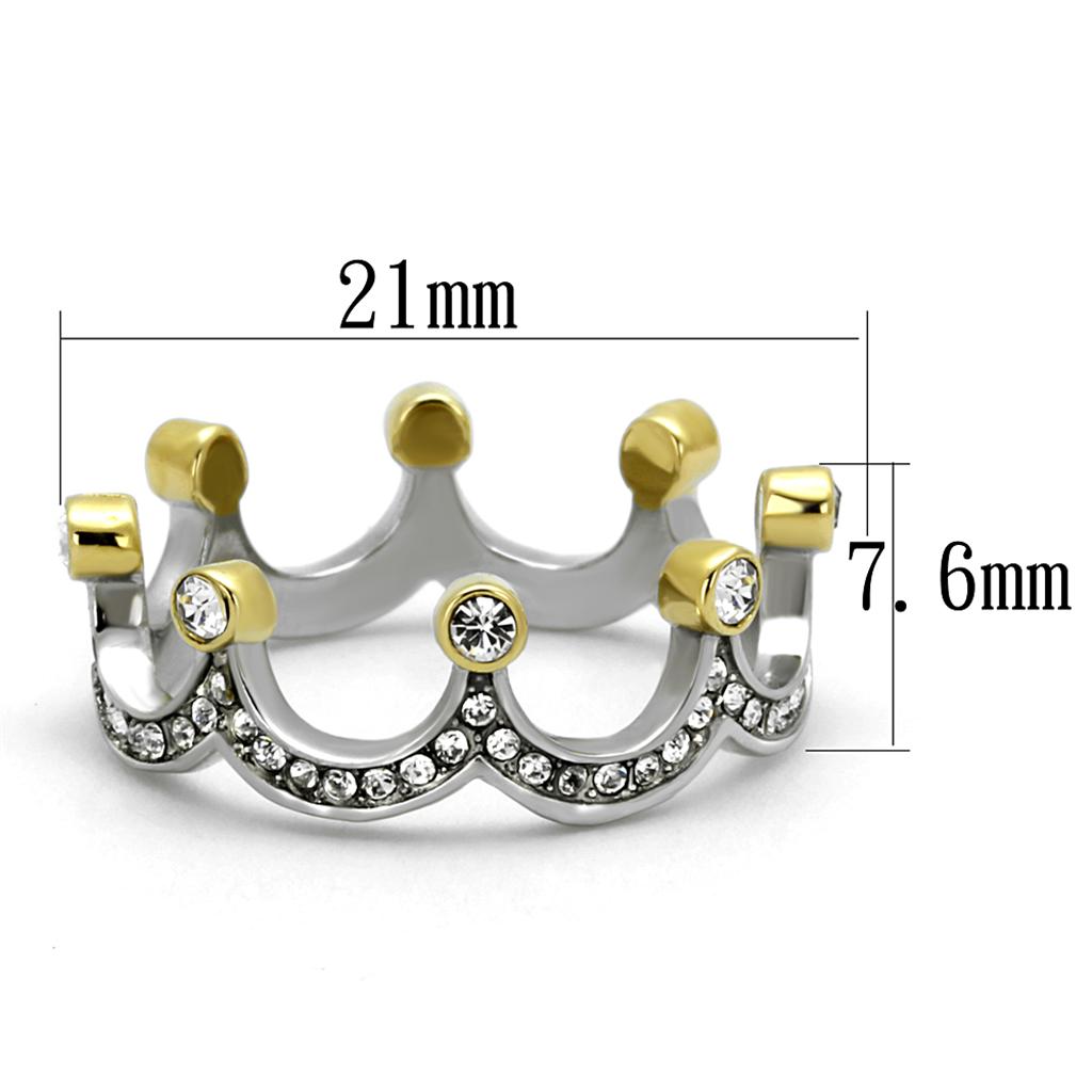 Two-Tone IP Gold (Ion Plating) Stainless Steel Ring with Top Grade Crystal  in Clear
