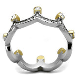 Two-Tone IP Gold (Ion Plating) Stainless Steel Ring with Top Grade Crystal  in Clear