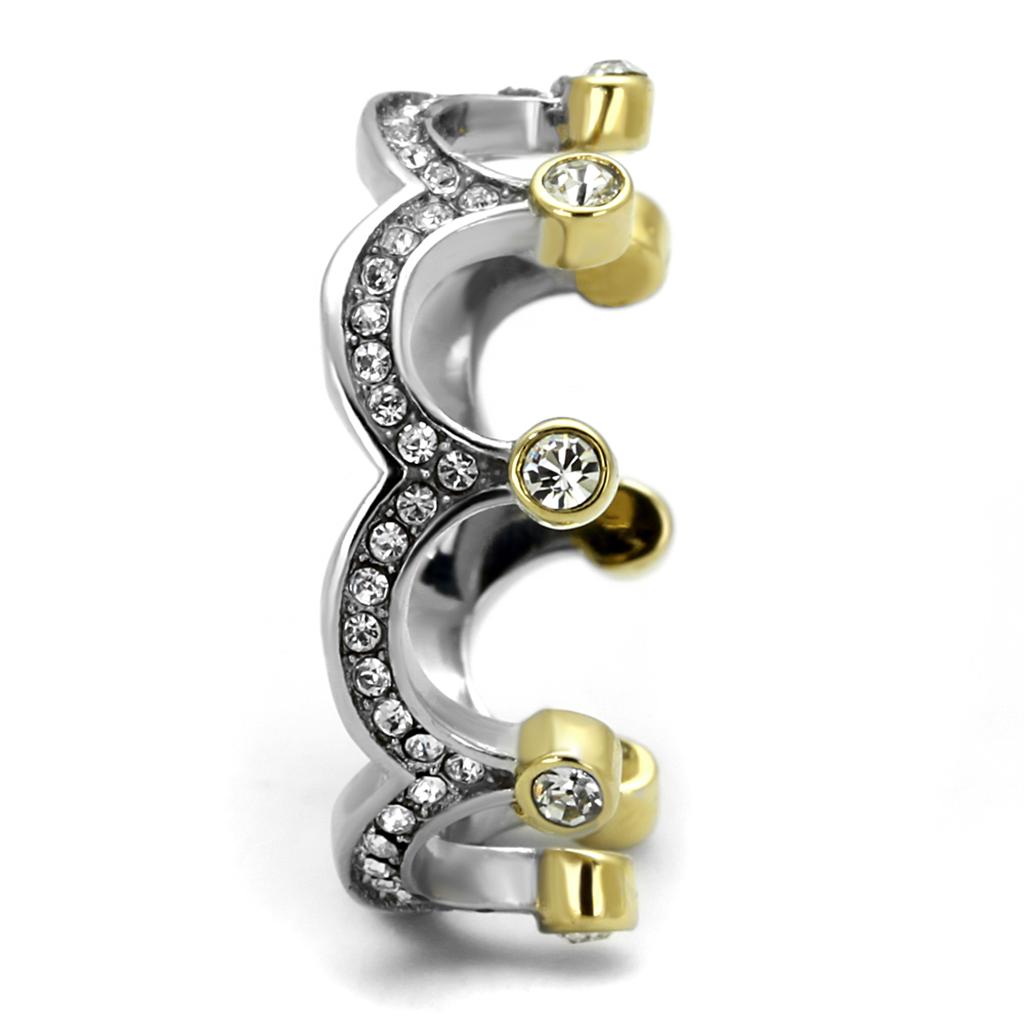 Two-Tone IP Gold (Ion Plating) Stainless Steel Ring with Top Grade Crystal  in Clear