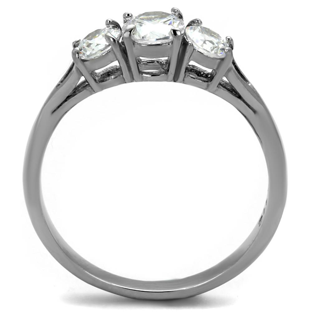 High polished (no plating) Stainless Steel Ring with AAA Grade CZ  in Clear