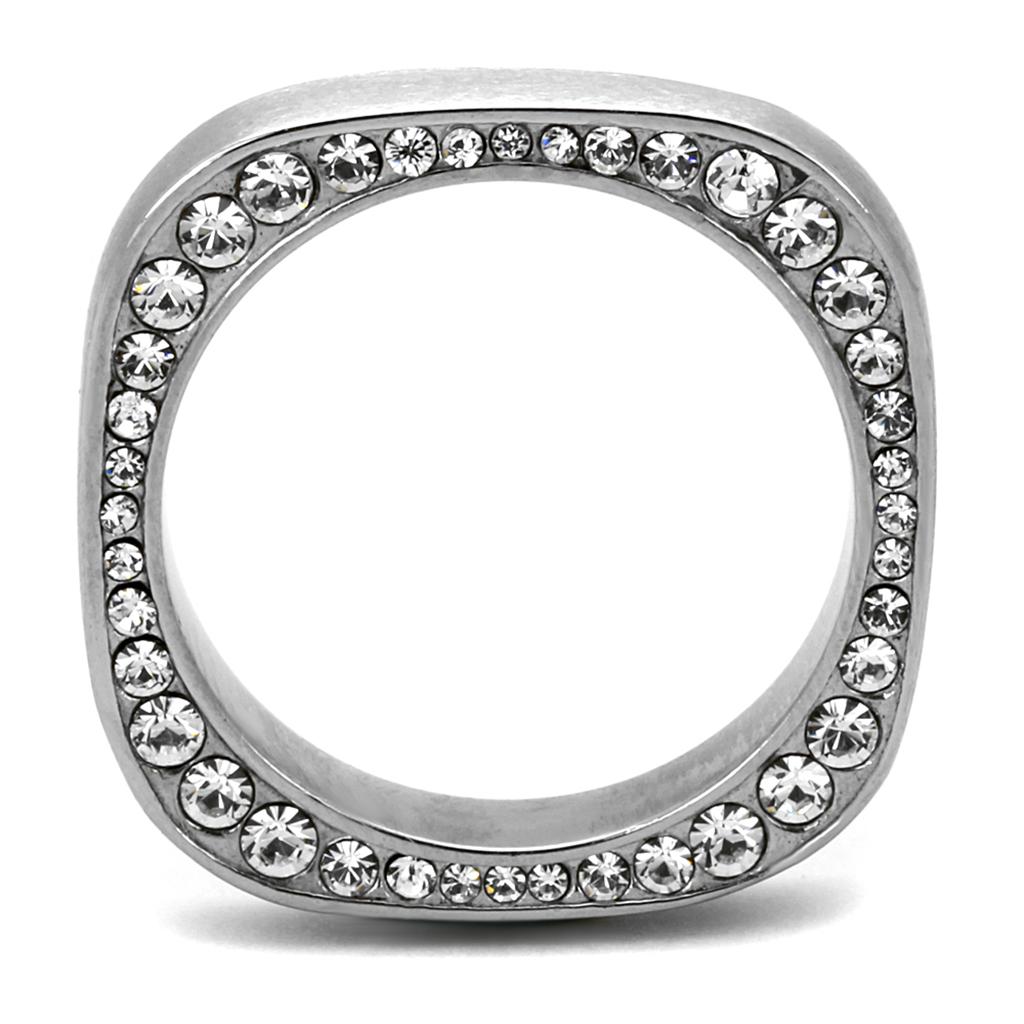 High polished (no plating) Stainless Steel Ring with Top Grade Crystal  in Clear