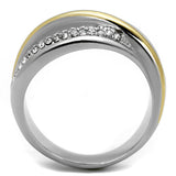 Two-Tone IP Gold (Ion Plating) Stainless Steel Ring with Top Grade Crystal  in Clear