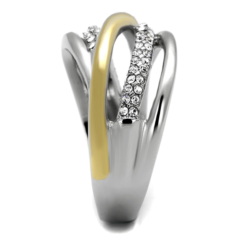 Two-Tone IP Gold (Ion Plating) Stainless Steel Ring with Top Grade Crystal  in Clear