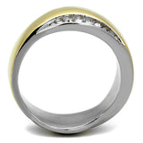 Two-Tone IP Gold (Ion Plating) Stainless Steel Ring with Top Grade Crystal  in Clear