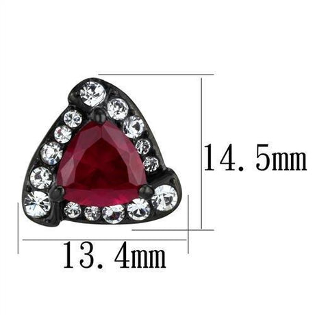 IP Black(Ion Plating) Stainless Steel Earrings with AAA Grade CZ  in Ruby