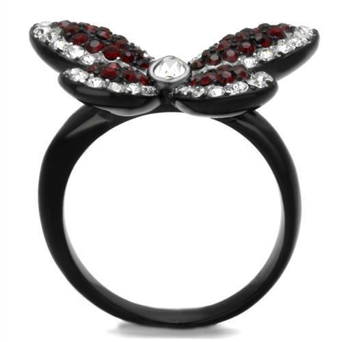 Two-Tone IP Black (Ion Plating) Stainless Steel Ring with Top Grade Crystal  in Siam