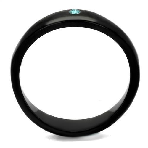IP Black(Ion Plating) Stainless Steel Ring with Top Grade Crystal  in Light Sapphire