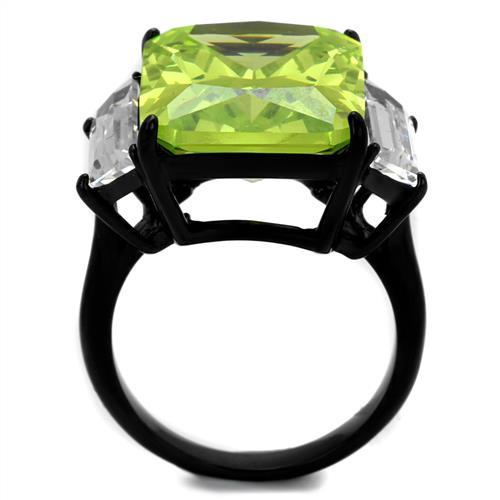 IP Black(Ion Plating) Stainless Steel Ring with AAA Grade CZ  in Apple Green color