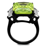 IP Black(Ion Plating) Stainless Steel Ring with AAA Grade CZ  in Apple Green color