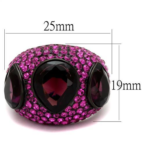 IP Black(Ion Plating) Stainless Steel Ring with Synthetic Synthetic Glass in Amethyst