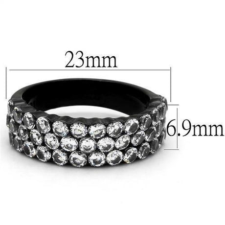 IP Black(Ion Plating) Stainless Steel Ring with AAA Grade CZ  in Clear