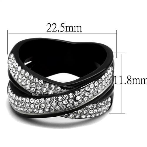 Two-Tone IP Black (Ion Plating) Stainless Steel Ring with Top Grade Crystal  in Clear