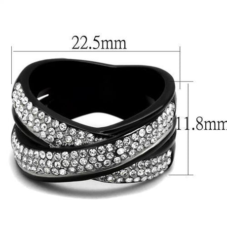 Two-Tone IP Black (Ion Plating) Stainless Steel Ring with Top Grade Crystal  in Clear
