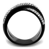 Two-Tone IP Black (Ion Plating) Stainless Steel Ring with Top Grade Crystal  in Clear