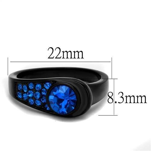 IP Black(Ion Plating) Stainless Steel Ring with Top Grade Crystal  in Capri Blue