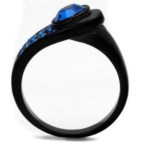 IP Black(Ion Plating) Stainless Steel Ring with Top Grade Crystal  in Capri Blue