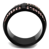 IP Black(Ion Plating) Stainless Steel Ring with Top Grade Crystal  in Light Amethyst