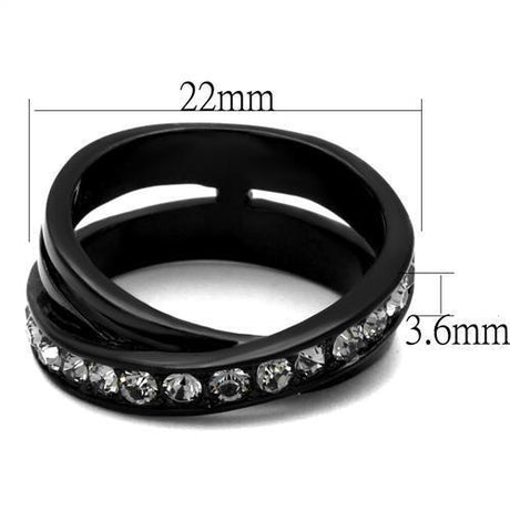 IP Black(Ion Plating) Stainless Steel Ring with Top Grade Crystal  in Black Diamond