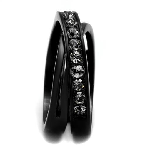 IP Black(Ion Plating) Stainless Steel Ring with Top Grade Crystal  in Black Diamond