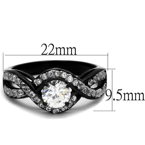 Two-Tone IP Black (Ion Plating) Stainless Steel Ring with AAA Grade CZ  in Clear