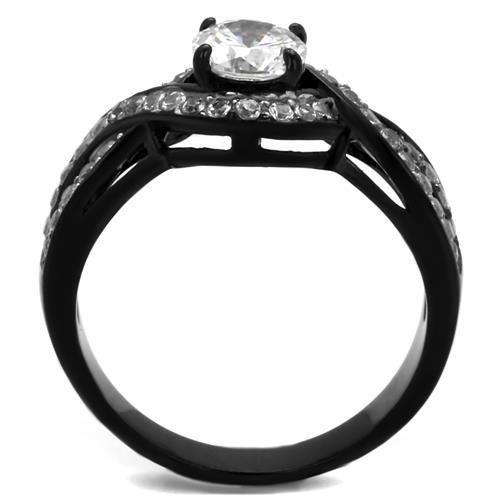 Two-Tone IP Black (Ion Plating) Stainless Steel Ring with AAA Grade CZ  in Clear