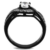 Two-Tone IP Black (Ion Plating) Stainless Steel Ring with AAA Grade CZ  in Clear