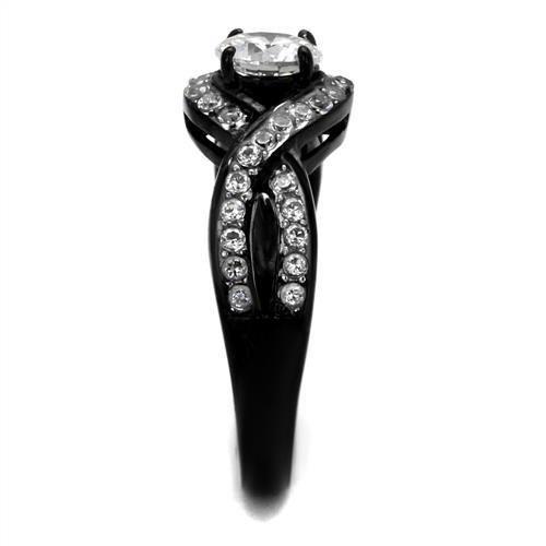 Two-Tone IP Black (Ion Plating) Stainless Steel Ring with AAA Grade CZ  in Clear
