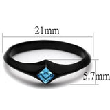 IP Black(Ion Plating) Stainless Steel Ring with Top Grade Crystal  in Sea Blue