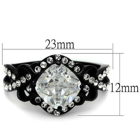IP Black(Ion Plating) Stainless Steel Ring with AAA Grade CZ  in Clear