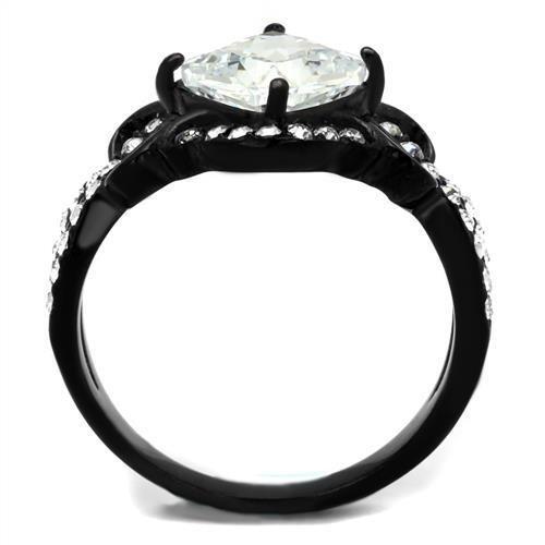IP Black(Ion Plating) Stainless Steel Ring with AAA Grade CZ  in Clear