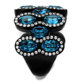 IP Black(Ion Plating) Stainless Steel Ring with Top Grade Crystal  in Aquamarine