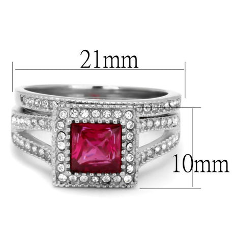 High polished (no plating) Stainless Steel Ring with AAA Grade CZ  in Ruby