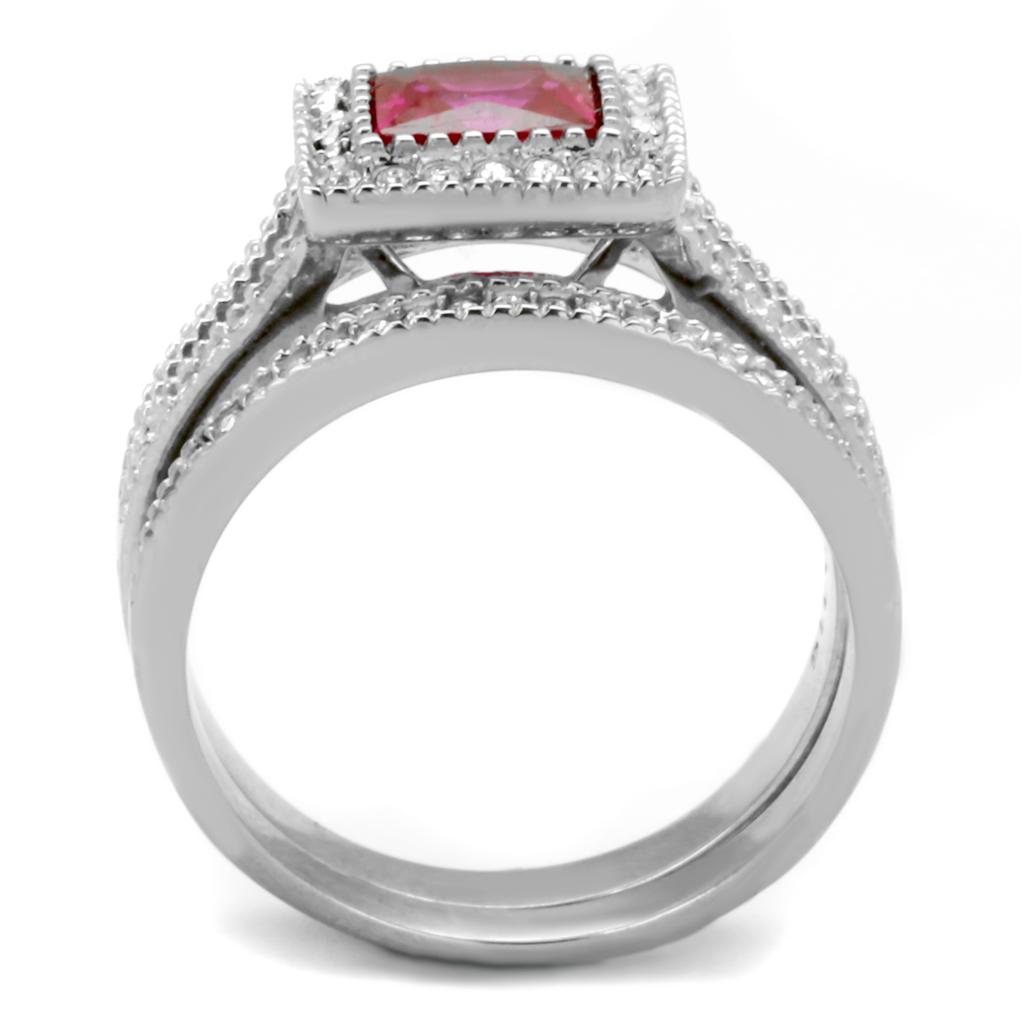 High polished (no plating) Stainless Steel Ring with AAA Grade CZ  in Ruby