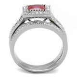High polished (no plating) Stainless Steel Ring with AAA Grade CZ  in Ruby