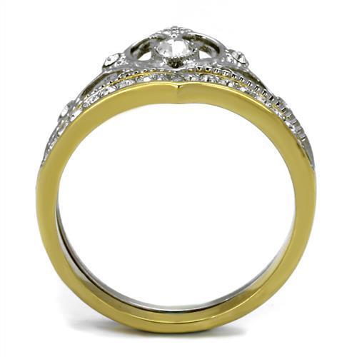 Two-Tone IP Gold (Ion Plating) Stainless Steel Ring with Top Grade Crystal  in Clear