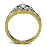 Two-Tone IP Gold (Ion Plating) Stainless Steel Ring with Top Grade Crystal  in Clear