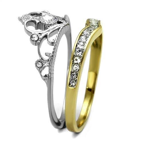 Two-Tone IP Gold (Ion Plating) Stainless Steel Ring with Top Grade Crystal  in Clear