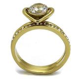 IP Gold(Ion Plating) Stainless Steel Ring with AAA Grade CZ  in Clear