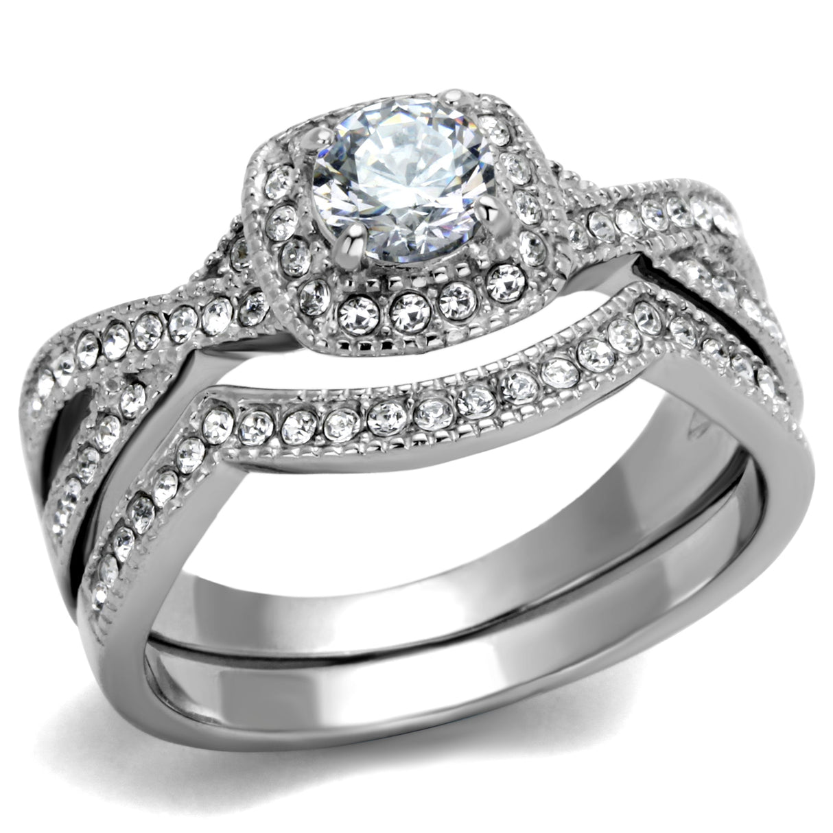 High polished (no plating) Stainless Steel Ring with AAA Grade CZ  in Clear