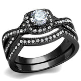 Stainless Steel Ring with AAA Grade CZ  in Clear Ion Plating-Black