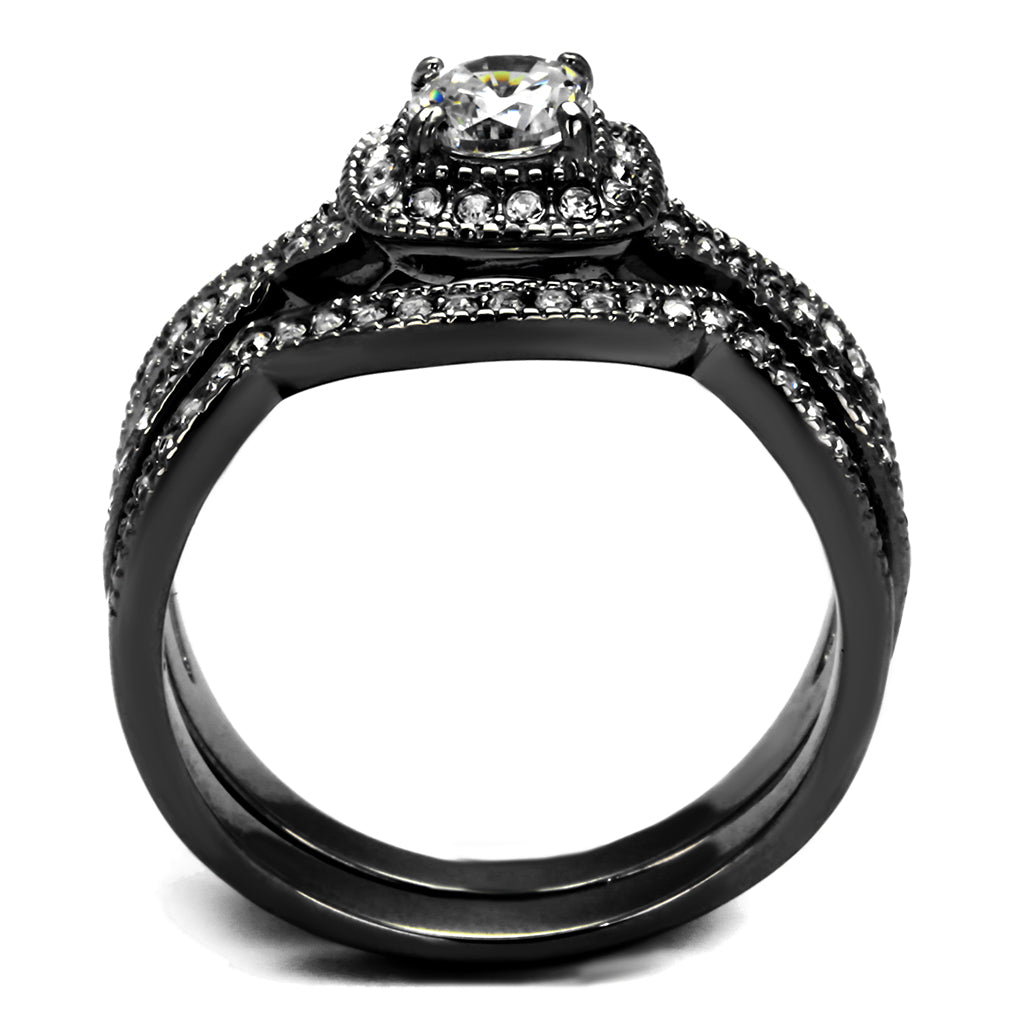 Stainless Steel Ring with AAA Grade CZ  in Clear Ion Plating-Black