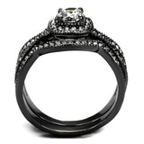 Stainless Steel Ring with AAA Grade CZ  in Clear Ion Plating-Black