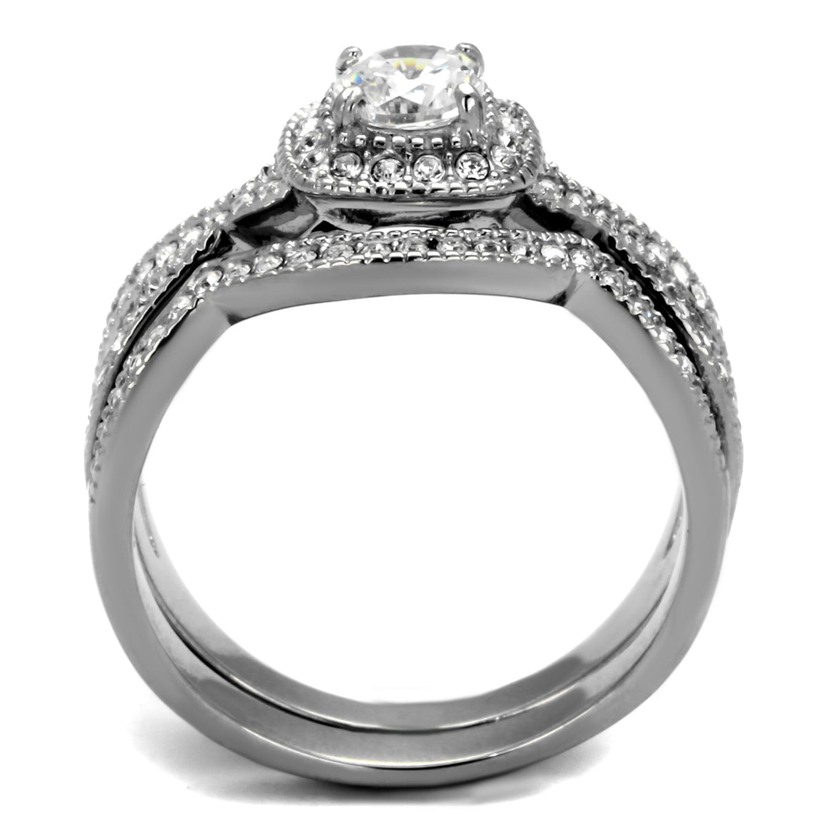 High polished (no plating) Stainless Steel Ring with AAA Grade CZ  in Clear