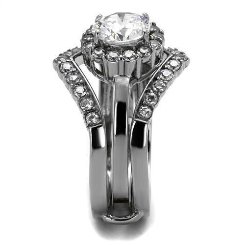 High polished (no plating) Stainless Steel Ring with AAA Grade CZ  in Clear