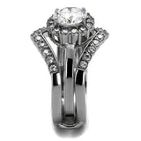 High polished (no plating) Stainless Steel Ring with AAA Grade CZ  in Clear