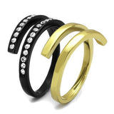IP Gold+ IP Black (Ion Plating) Stainless Steel Ring with Top Grade Crystal  in Clear
