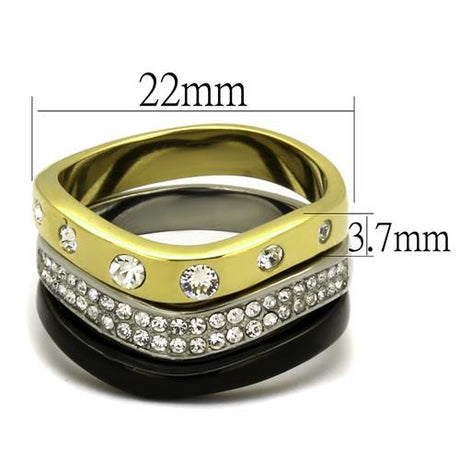 IP Gold+ IP Black (Ion Plating) Stainless Steel Ring with Top Grade Crystal  in Clear