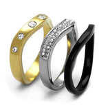 IP Gold+ IP Black (Ion Plating) Stainless Steel Ring with Top Grade Crystal  in Clear